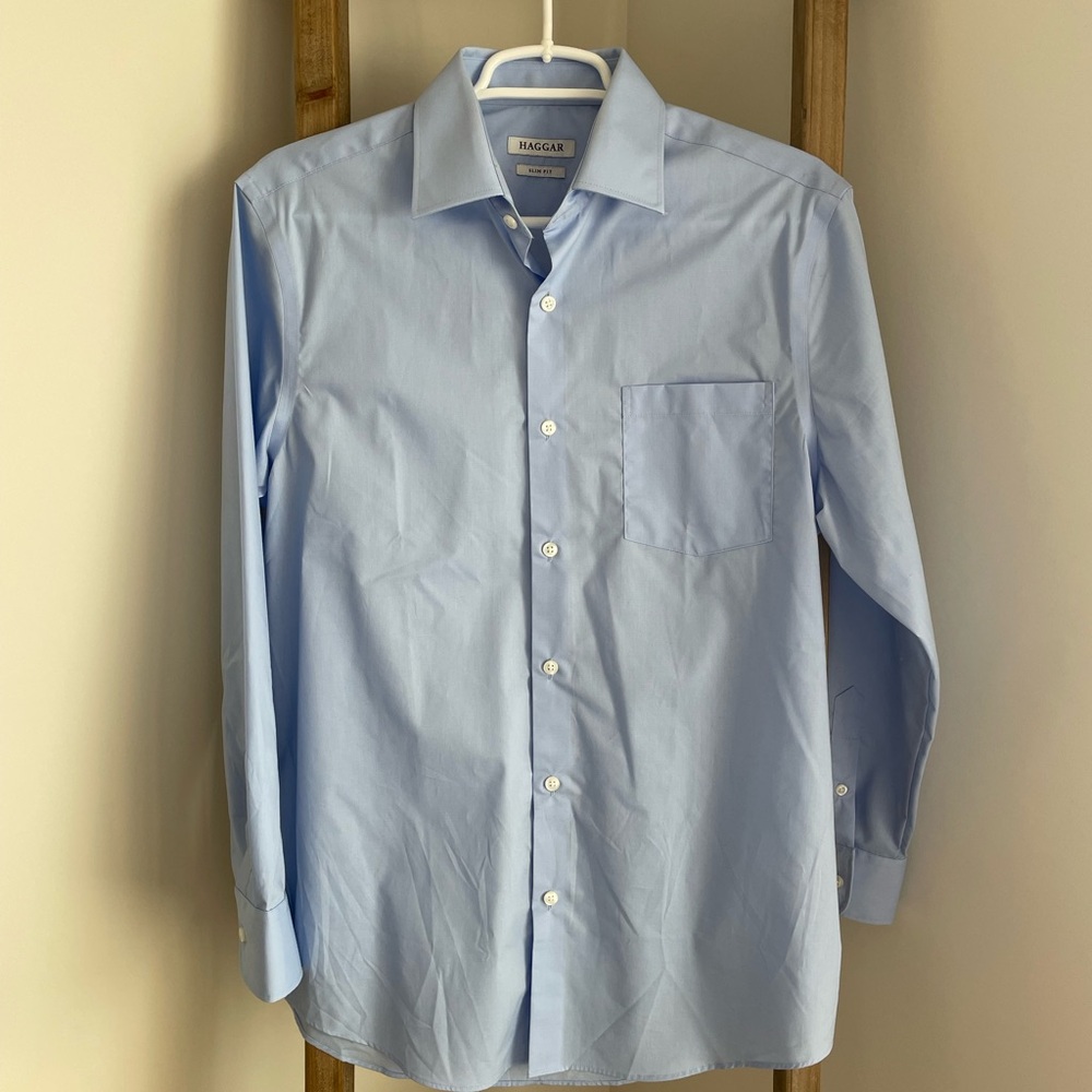 Haggar Blue Dress Shirt Slim Fit